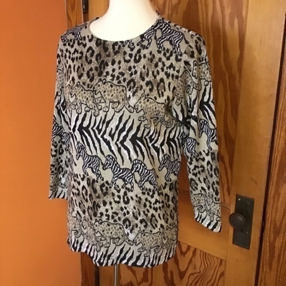 Vintage 90s safari leopards n zebras knit top - Picture 5 of 8